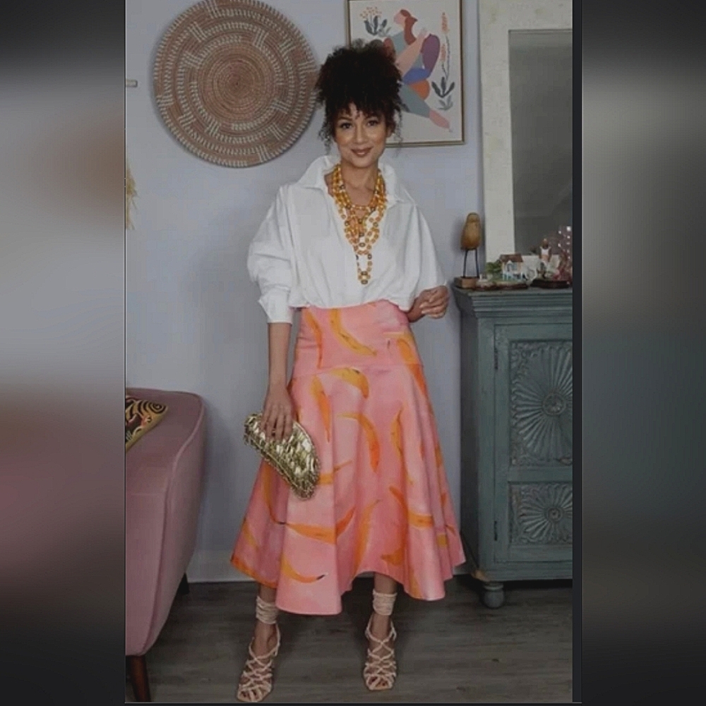 ZARA ZW COLLECTION PRINTED MID-WAIST ASYMMETRIC MIDI SKIRT 🧡💛💗